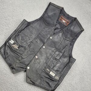 Interstate‎ Leather Vest Mens Motorcycle Biker American Flag Harley Pins Patches